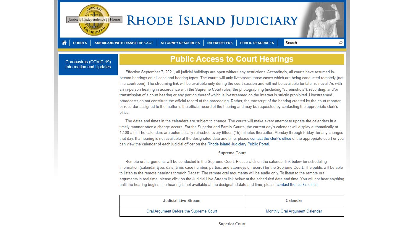 Public Access to Court Hearings - Rhode Island